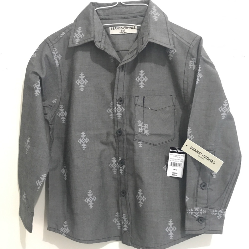 NEW Designer gray Aztec long slv button down shirt